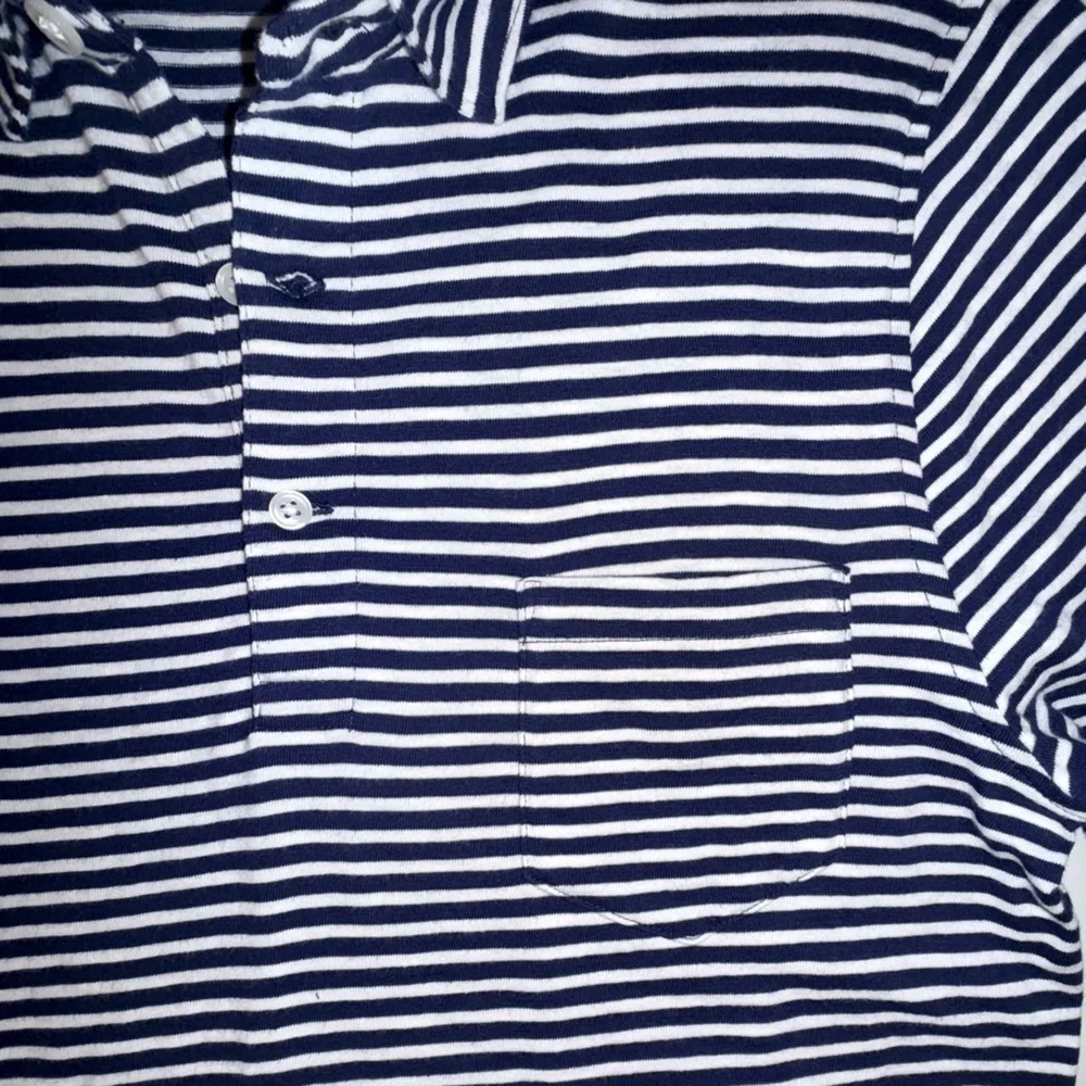 J.Crew Men’s Long Sleeve Slub Cotton Polo Shirt Navy White Striped – Size M